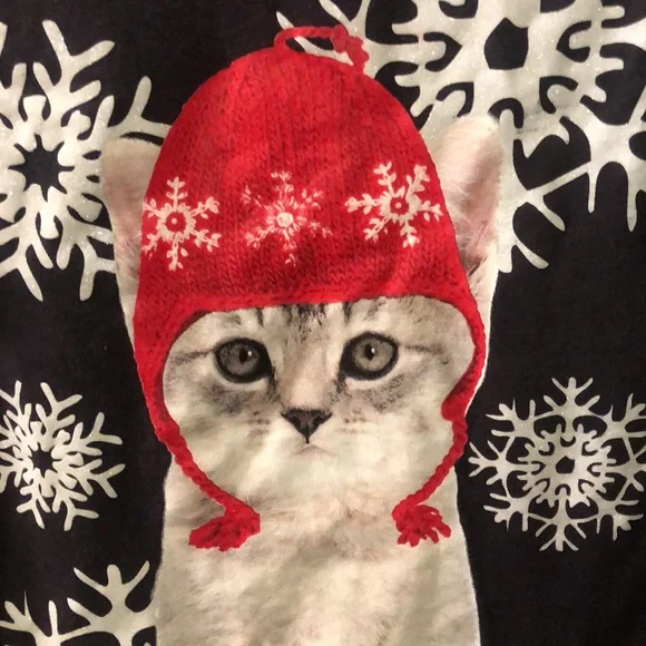 FIPZ Long sleeve Christmas cat T-shirt - Picture 2 of 5